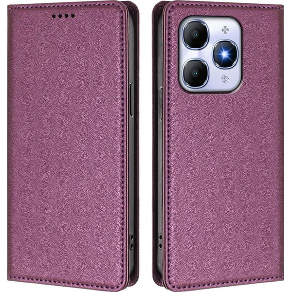 Custodia In Pelle Per Itel A90, Custodia Flip Magnetica In Finto Cuoio Con Supporto Viola-image