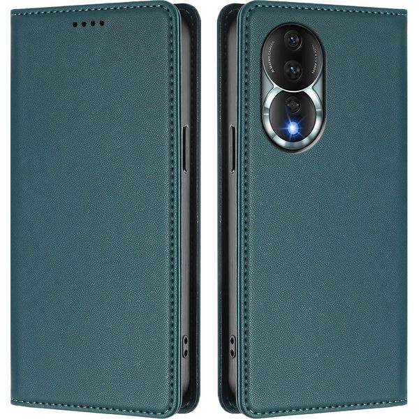 Custodia Per Telefono Cellulare Per Honor 80, Flip Cover In Finto Cuoio Antiurto Magnetica Con Supporto Verde-image