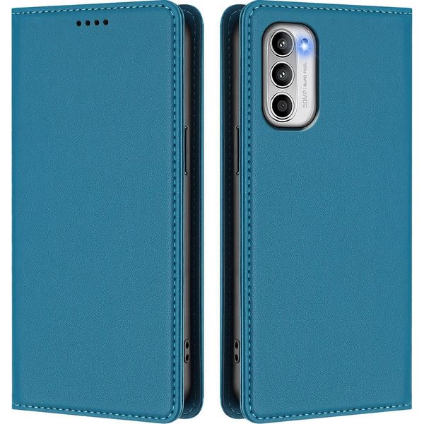 Custodia In Pelle Per Motorola Moto G 5G 2022, Custodia Magnetica In Finto Cuoio Con Supporto Lake Blu-image