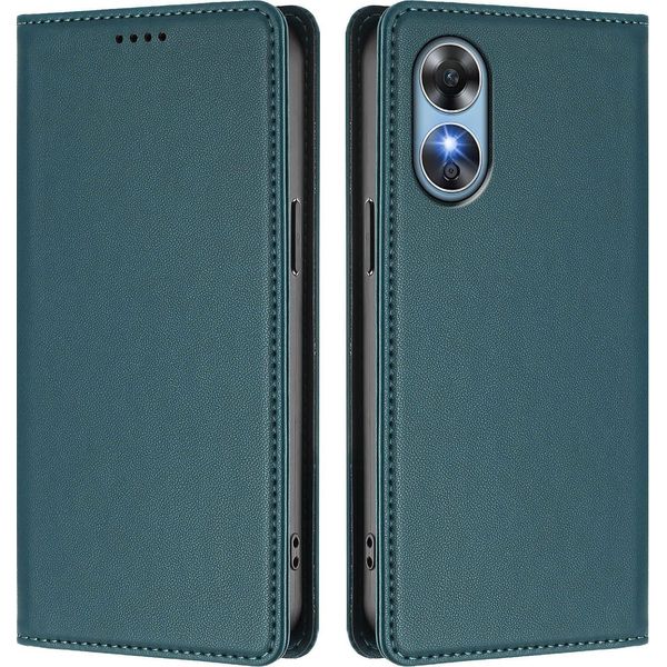 Custodia In Pelle Per Oppo A17/Oppo A17K, Custodia Magnetica In Finto Cuoio Con Supporto Verde-image