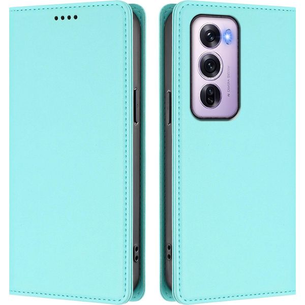 Custodia In Pelle Per Oppo Reno12 Pro 5G, Custodia Flip Magnetica In Finto Cuoio Con Supporto Verde Menta-image