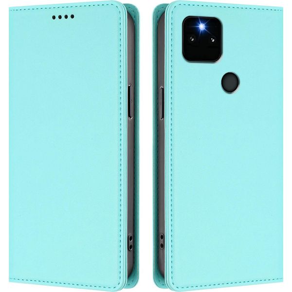 Custodia Per Google Pixel 5A 5G, Flip Cover In Finto Cuoio Antiurto Magnetica Con Supporto Turchese-image