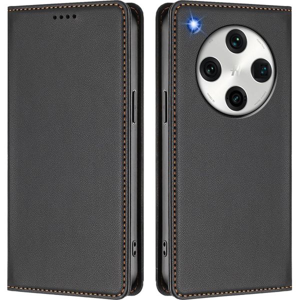 Custodia In Pelle Per Oppo Find X8 Pro, Custodia Flip Magnetica In Finto Cuoio Con Supporto Nero-image