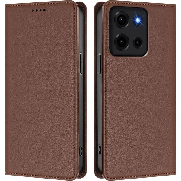 Custodia In Pelle Per Motorola Moto G 5G 2025, Custodia Flip Magnetica In Finto Cuoio Con Supporto Marrone-image