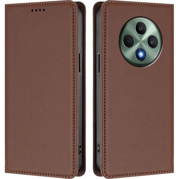 Custodia In Pelle Per Oppo Reno12 F 5G/Reno12 F 4G, Custodia Flip Magnetica In Finto Cuoio Con Supporto Marrone-image