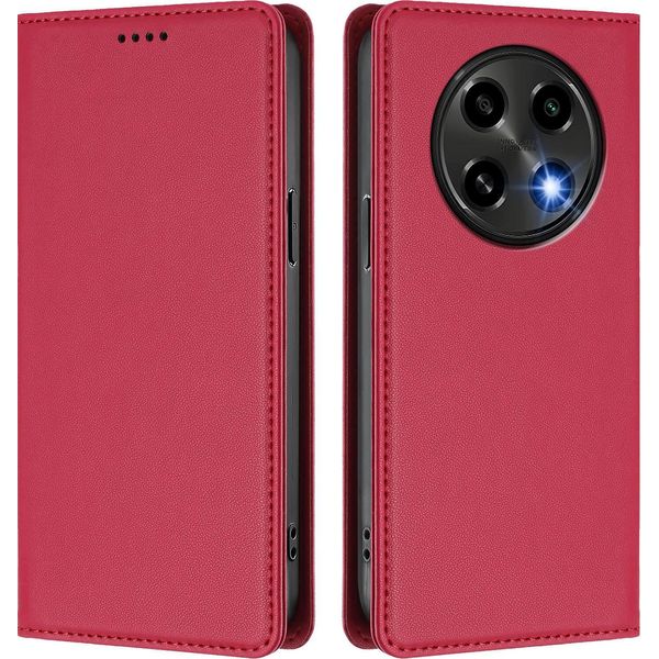 Custodia Per Oppo F27 Pro / F27 Pro+, Flip Cover In Finto Cuoio Antiurto Magnetica Con Supporto Rosso-image