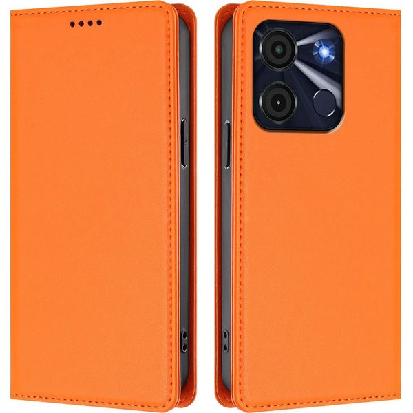 Custodia Per Cellulare Per Itel A60 / Itel A60S, Flip Cover In Finto Cuoio Antiurto Custodia Magnetica Con Supporto Arancione-image