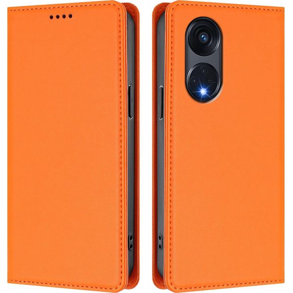 Custodia In Pelle Per Oppo Reno8 T 5G, Custodia Flip Magnetica In Finto Cuoio Con Supporto Arancione-image