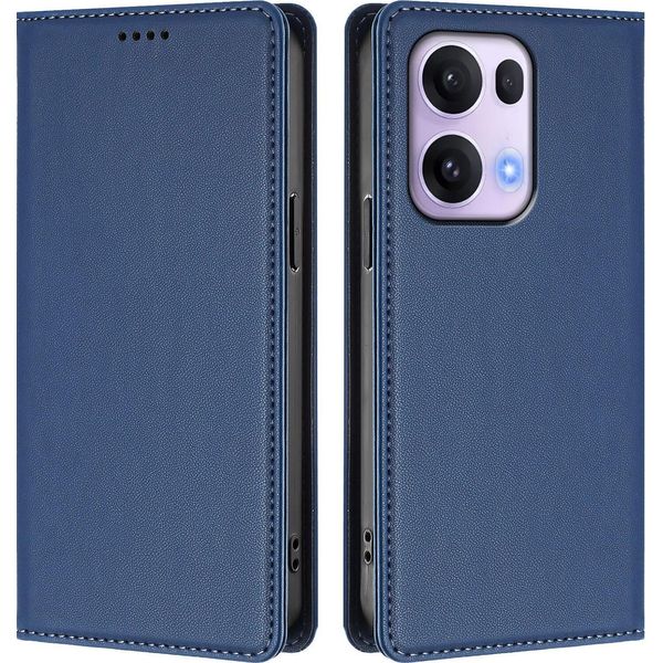 Custodia In Pelle Per Oppo Reno13 Pro 5G, Custodia Flip Magnetica In Finto Cuoio Con Supporto Blu Scuro-image