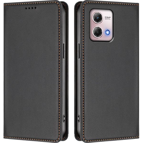 Custodia In Pelle Per Motorola Moto G Stylus 2023 4G, Custodia Flip Magnetica In Finto Cuoio Con Supporto Nero-image