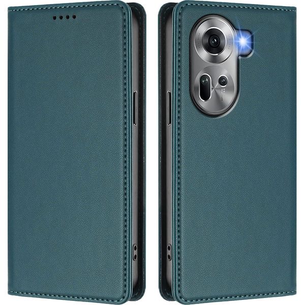 Custodia Per Oppo Reno11 5G, Custodia Magnetica Antiurto Con Supporto In Finto Cuoio Flip Cover Verde-image