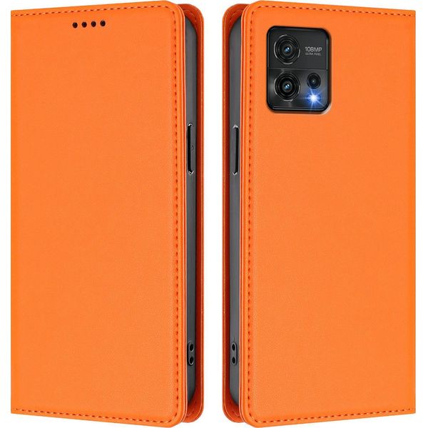 Custodia Per Motorola Moto G72, Flip Cover In Finto Cuoio Antiurto Magnetica Con Supporto Arancione-image