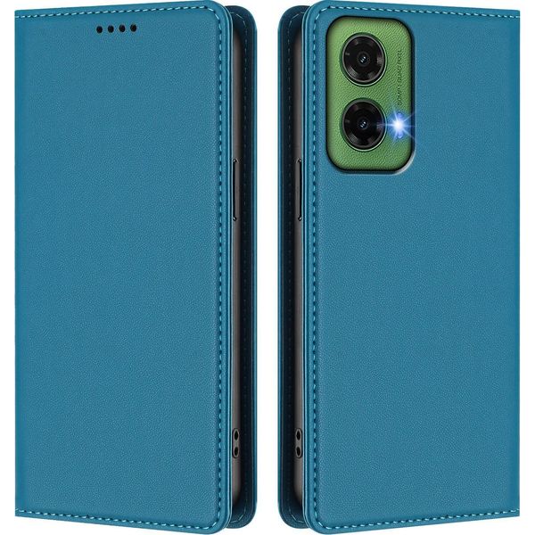 Custodia Per Cellulare Per Motorola Moto G35, Flip Cover In Finto Cuoio Antiurto Magnetica Con Supporto Blu-image