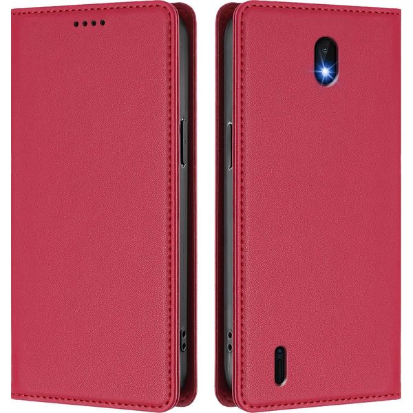 Custodia Per Telefono Cellulare Per Nokia C01 Plus/Nokia C1 2Nd Edition,Poliuretanoleather Flip Cover Custodia Magnetica Antiurto Con Supporto Rosso-image