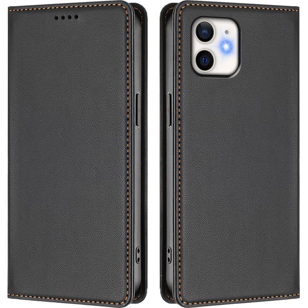 Custodia In Pelle Per Iphone 11, Flip Case Magnetico In Finto Cuoio Con Supporto Nero-image