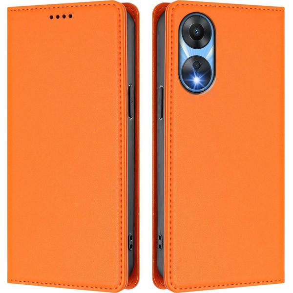 Custodia In Pelle Per Oppo A78 5G, Custodia Magnetica In Finto Cuoio Con Supporto Arancione-image