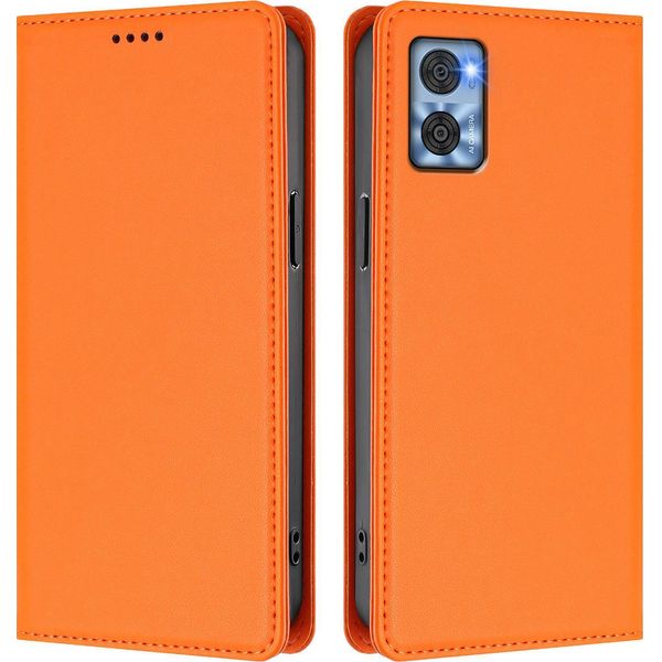 Custodia Per Motorola Moto E22 / E22I, Flip Cover In Finto Cuoio Antiurto Magnetica Con Supporto Arancione-image