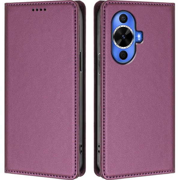 Custodia Per Telefono Cellulare Per Huawei Nova 12S, Flip Cover In Finto Cuoio Antiurto Magnetica Con Supporto Viola-image