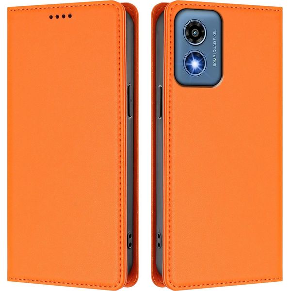 Custodia Per Motorola Moto G 5G 2024, Flip Cover In Finto Cuoio Antiurto Magnetica Con Supporto Arancione-image