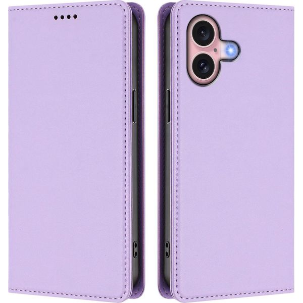 Custodia In Pelle Per Iphone 16, Custodia Flip Magnetica In Finto Cuoio Con Supporto Viola Chiaro-image