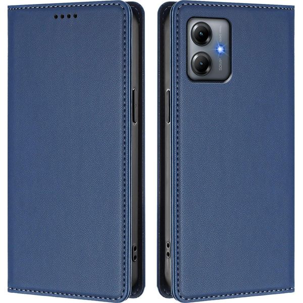 Custodia Per Motorola Moto G14, Flip Cover In Finto Cuoio Antiurto Magnetica Con Supporto Blu Scuro-image