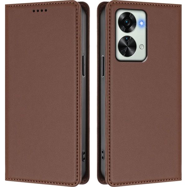 Custodia Per Telefono Cellulare Per Oneplus Nord 2T, Flip Cover In Finto Cuoio Antiurto Custodia Magnetica Con Supporto Marrone-image
