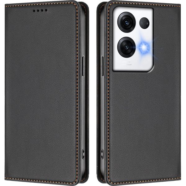 Custodia In Pelle Per Oppo Reno8 Pro 5G, Custodia Flip Magnetica In Finto Cuoio Con Supporto Nero-image