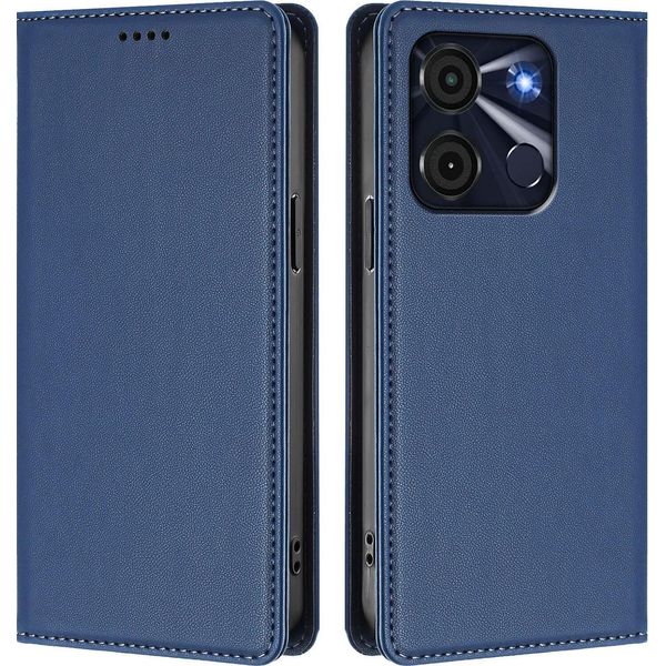 Custodia In Pelle Per Itel A60 / Itel A60S, Custodia Flip Magnetica In Finto Cuoio Con Supporto Blu Scuro-image