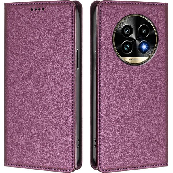 Custodia In Pelle Per Realme 13 Pro /Realme 13 Pro+ 5G, Flip Case Magnetico In Finto Cuoio Con Supporto Viola-image