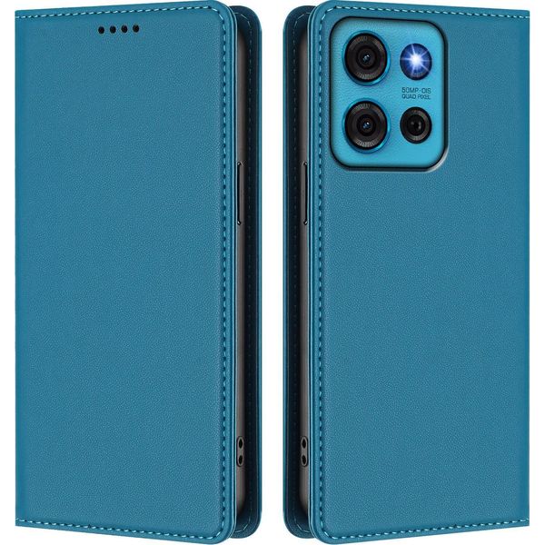 Custodia In Pelle Per Motorola Moto G75 5G, Custodia Flip Magnetica In Finto Cuoio Con Supporto Lake Blu-image