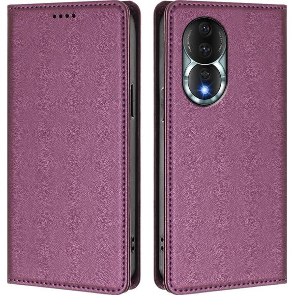 Custodia Per Telefono Cellulare Per Honor 80, Flip Cover In Finto Cuoio Antiurto Magnetica Con Supporto Viola-image