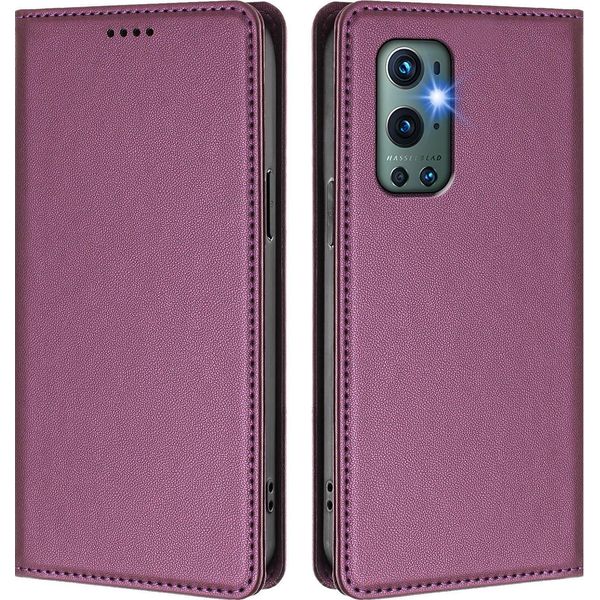 Custodia Per Telefono Cellulare Per Oneplus 9 Pro, Flip Cover In Finto Cuoio Antiurto Magnetica Con Supporto Viola-image