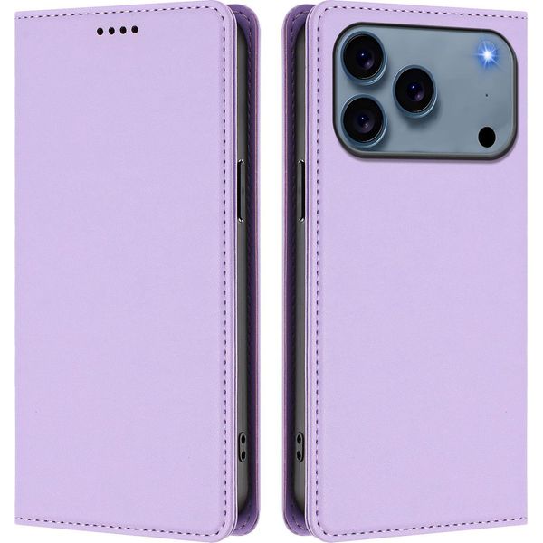 Custodia In Pelle Per Iphone 17 Pro, Custodia Magnetica In Finto Cuoio Con Supporto Viola Chiaro-image