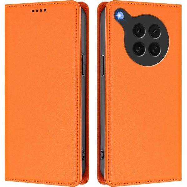 Custodia In Pelle Per Oppo Find X8S, Custodia Flip Magnetica In Finto Cuoio Con Supporto Arancione-image