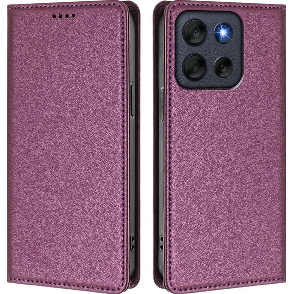 Custodia In Pelle Per Motorola Moto G56, Custodia Flip Magnetica In Finto Cuoio Con Supporto Viola-image
