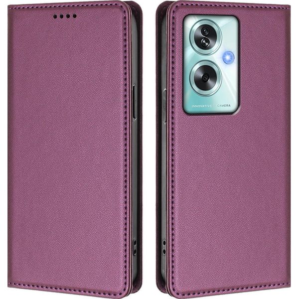 Custodia In Pelle Per Oppo A79 5G, Custodia Magnetica In Finto Cuoio Con Supporto Viola-image