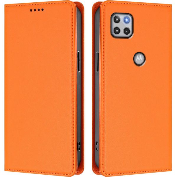 Custodia Per Motorola Moto G 5G 2020, Custodia Magnetica Antiurto Con Supporto In Finto Cuoio Flip Cover Arancione-image