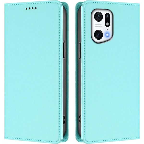 Custodia In Pelle Per Oppo Find X5 Pro, Custodia Magnetica In Finto Cuoio Flip Con Supporto Verde Menta-image