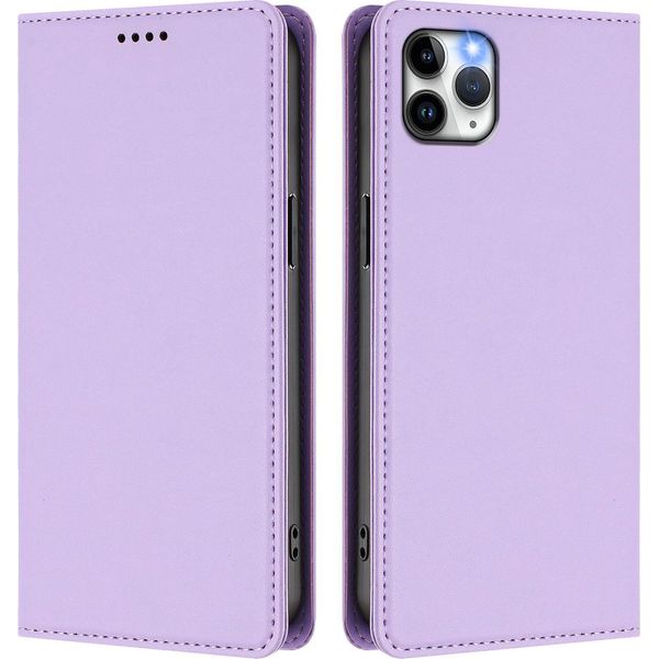 Custodia In Pelle Per Iphone 11 Pro Max, Custodia Magnetica In Finto Cuoio Flip Con Supporto Viola Chiaro-image