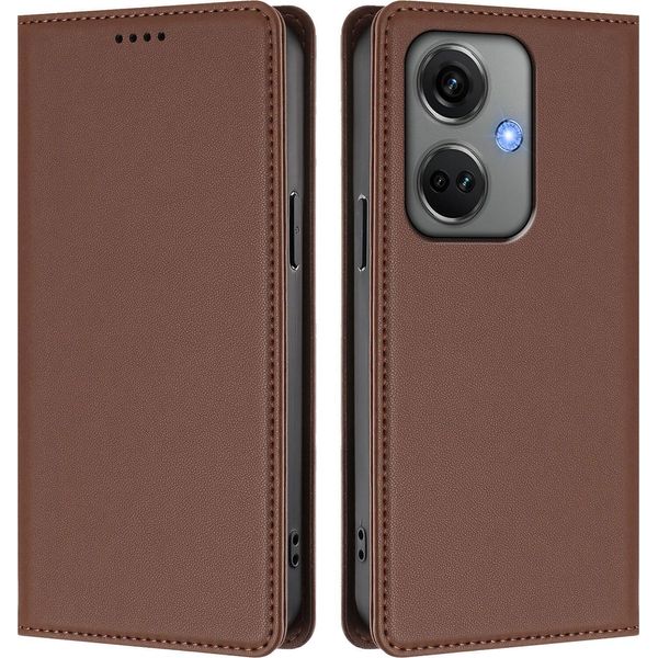 Custodia In Pelle Per Oneplus Nord CE3, Custodia Magnetica In Finto Cuoio Con Supporto Marrone-image