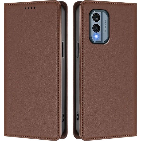 Custodia In Pelle Per Nokia X30, Flip Case Magnetico In Finto Cuoio Con Supporto Marrone-image
