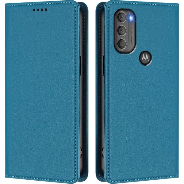 Custodia Per Motorola Moto G71 5G, Custodia Magnetica Antiurto In Finto Cuoio Flip Cover Con Supporto Blu-image