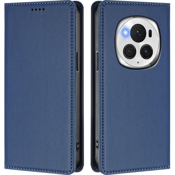Custodia In Pelle Per Honor Magic6 Pro, Flip Case Magnetico In Finto Cuoio Con Supporto Blu Scuro-image