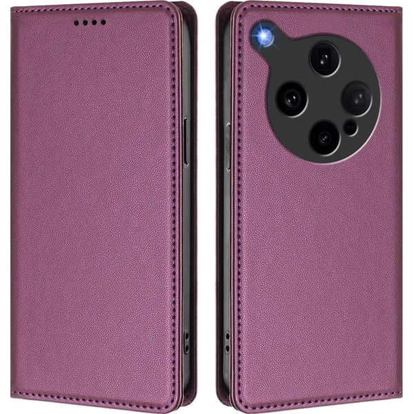 Custodia In Pelle Per Oppo Find X8 Ultra, Custodia Magnetica In Finto Cuoio Con Supporto Viola-image