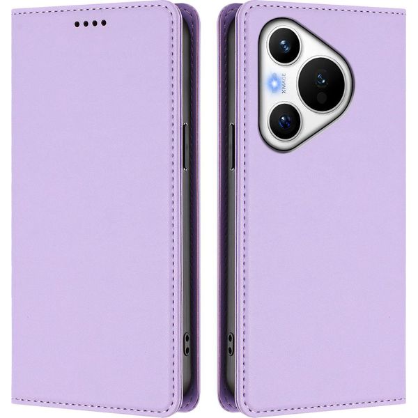 Custodia Per Huawei Pura 70, Flip Cover In Finto Cuoio Antiurto Magnetica Con Supporto Viola-image