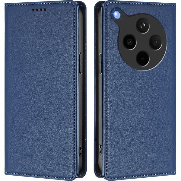 Custodia In Pelle Per Oppo Find X8S+, Custodia Flip Magnetica In Finto Cuoio Con Supporto Blu Scuro-image