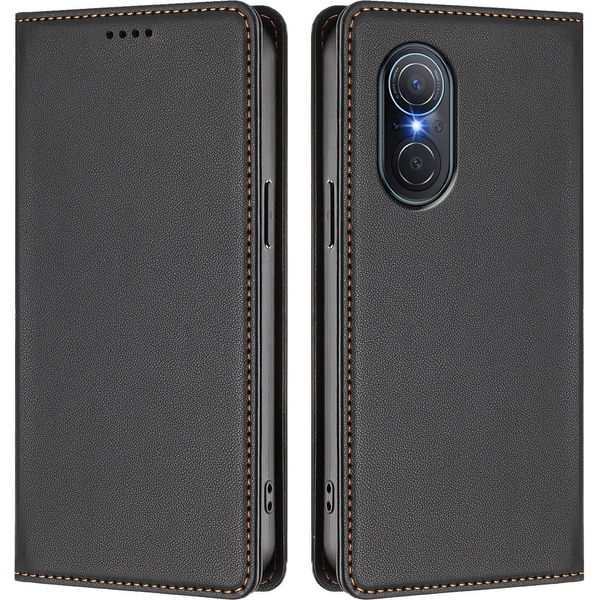 Custodia In Pelle Per Huawei Nova 9 Se/Honor 50 Se, Flip Case Magnetico In Finto Cuoio Con Supporto Nero-image