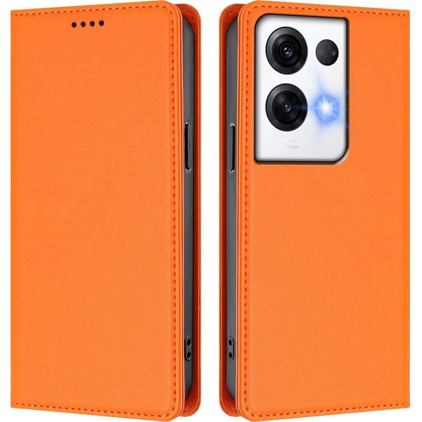 Custodia Per Oppo Reno8 Pro 5G, Custodia Magnetica Antiurto Con Supporto In Finto Cuoio Flip Cover Arancione-image