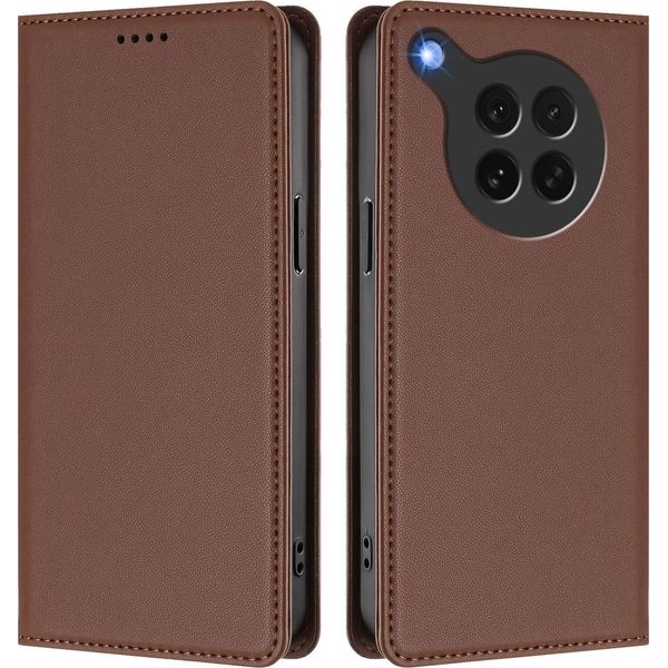 Custodia In Pelle Per Oppo Find X8S, Custodia Magnetica In Finto Cuoio Con Supporto Marrone-image