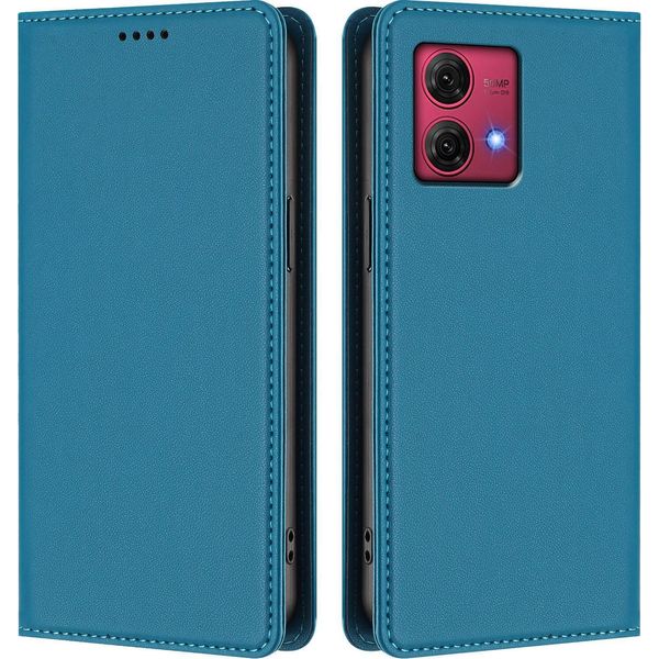 Custodia In Pelle Per Motorola Moto G84, Custodia Flip Magnetica In Finto Cuoio Con Supporto Lake Blu-image